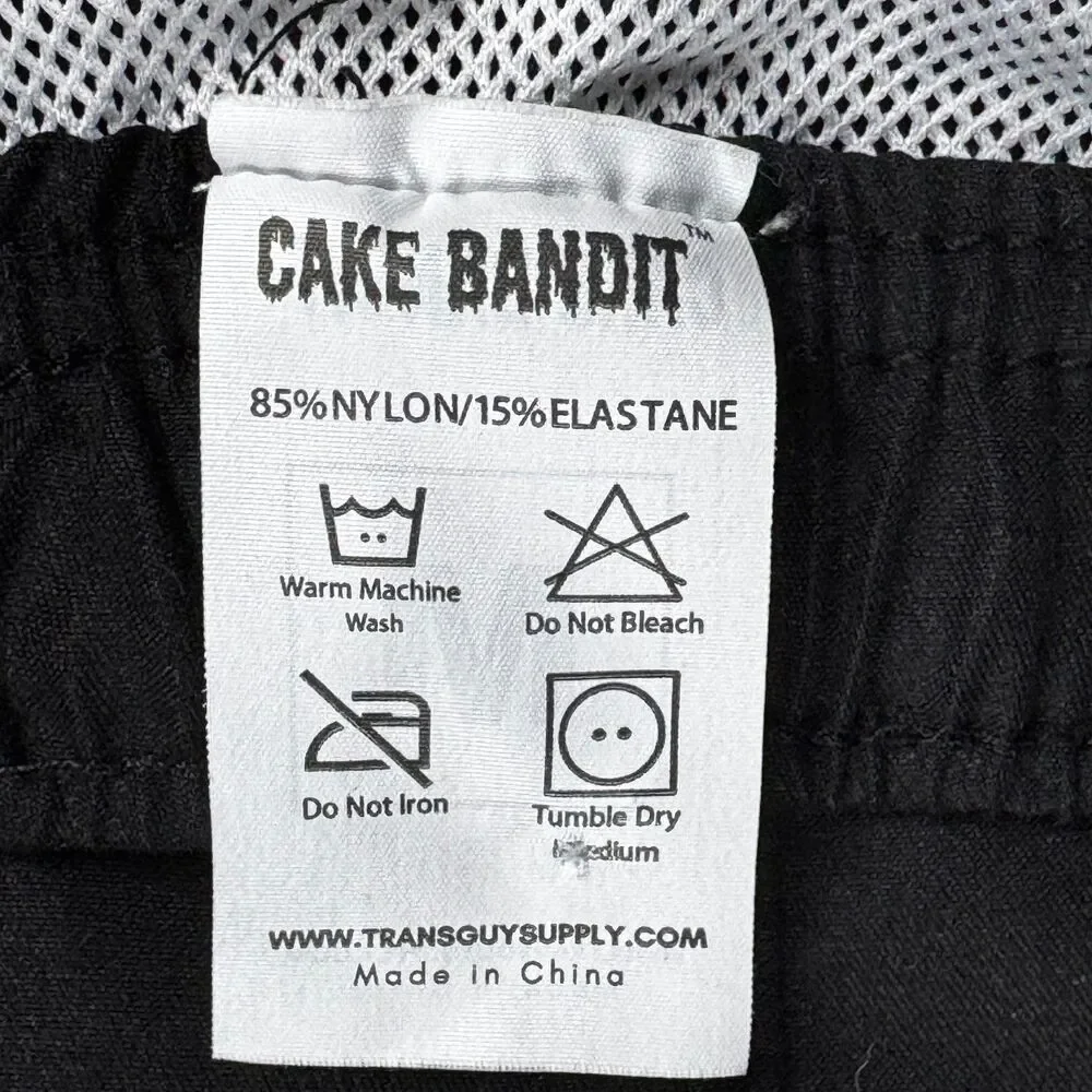 Cake Bandit Swim Trunks Men Medium Black Lined Drawstring Packing Friendly Short